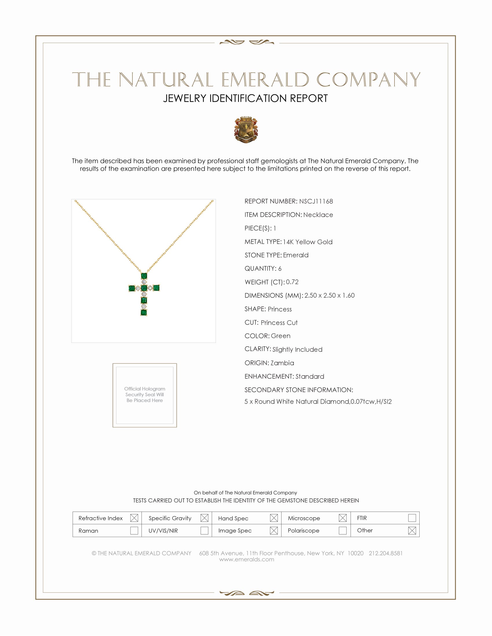 0.72 Ct. Emerald Natural Diamond Religious Necklace, 14K Yellow Gold