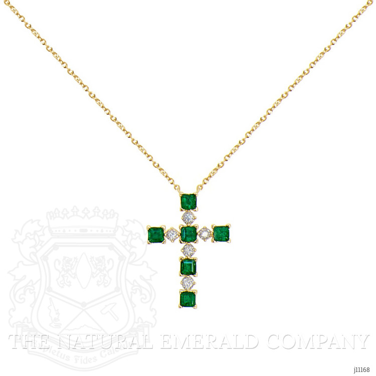 0.72 Ct. Emerald and Natural Diamond Religious Necklace, 14K Yellow Gold
