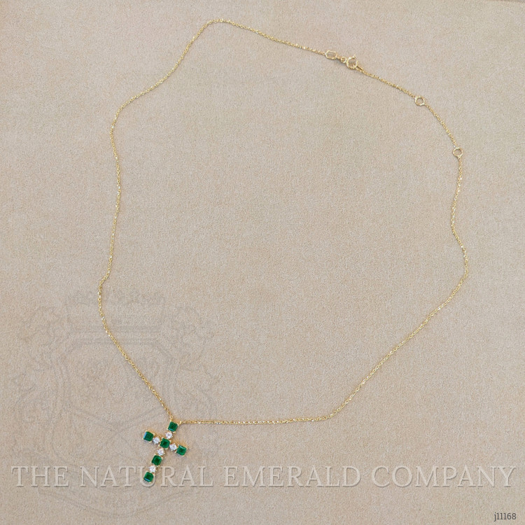0.72 Ct. Emerald and Natural Diamond Religious Necklace, 14K Yellow Gold