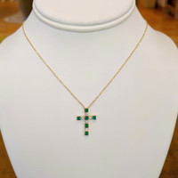 0.72 Ct. Emerald and Natural Diamond Religious Necklace, 14K Yellow Gold Image