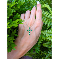 0.72 Ct. Emerald Natural Diamond Religious Necklace, 14K Yellow Gold Life Style