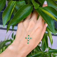 0.72 Ct. Emerald Natural Diamond Religious Necklace, 14K Yellow Gold Life Style