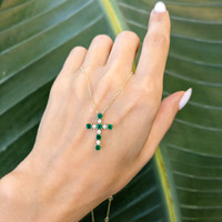 0.72 Ct. Emerald Natural Diamond Religious Necklace, 14K Yellow Gold Life Style