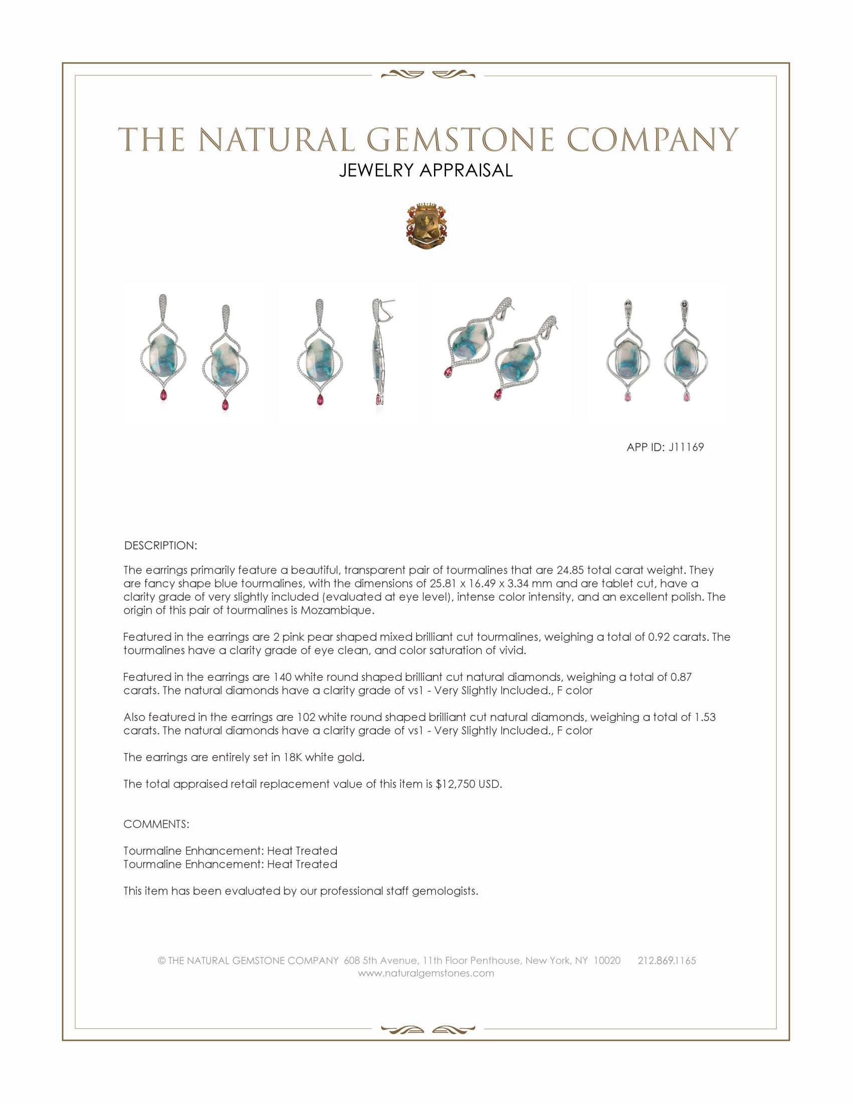 24.85 Ct.Tw. Mixed Tourmaline and Natural Diamond Halo Earrings, 18K White Gold