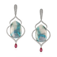 24.85 Ct.Tw. Tourmaline Natural Diamond Halo Earrings, 18K White Gold Video