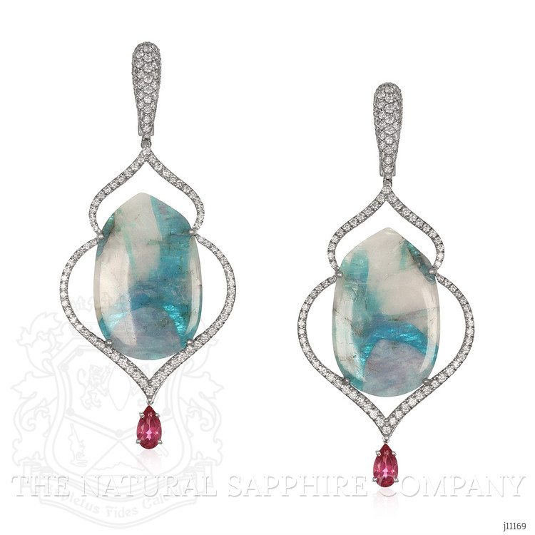 24.85 Ct.Tw. Tourmaline Natural Diamond Halo Earrings, 18K White Gold