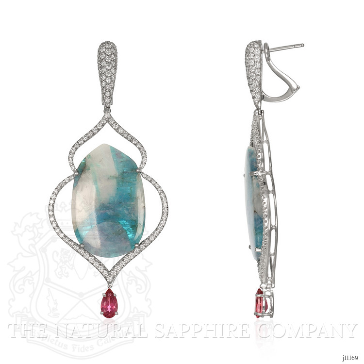 24.85 Ct.Tw. Tourmaline Natural Diamond Halo Earrings, 18K White Gold