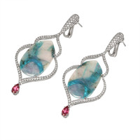 24.85 Ct.Tw. Tourmaline Natural Diamond Halo Earrings, 18K White Gold Image