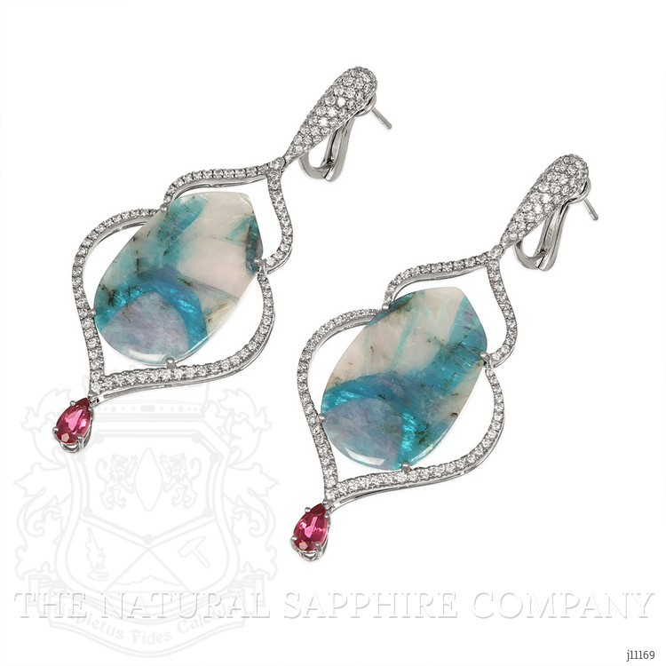 24.85 Ct.Tw. Tourmaline Natural Diamond Halo Earrings, 18K White Gold