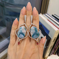 24.85 Ct.Tw. Tourmaline Natural Diamond Halo Earrings, 18K White Gold Life Style