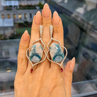 24.85 Ct.Tw. Tourmaline Natural Diamond Halo Earrings, 18K White Gold Life Style