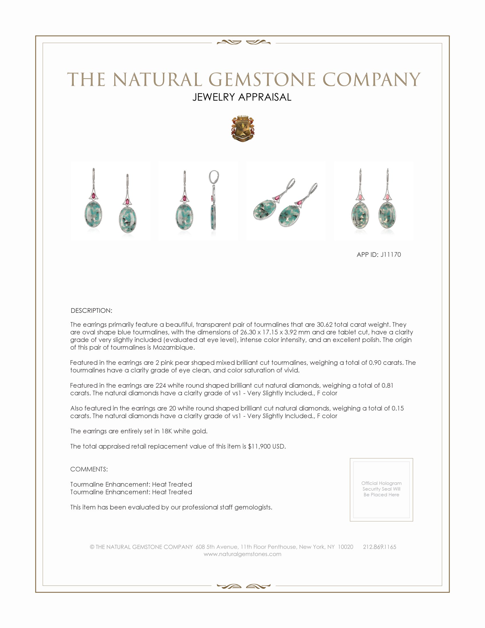 30.62 Ct.Tw. Tourmaline Tourmaline Pave Earrings, 18K White Gold