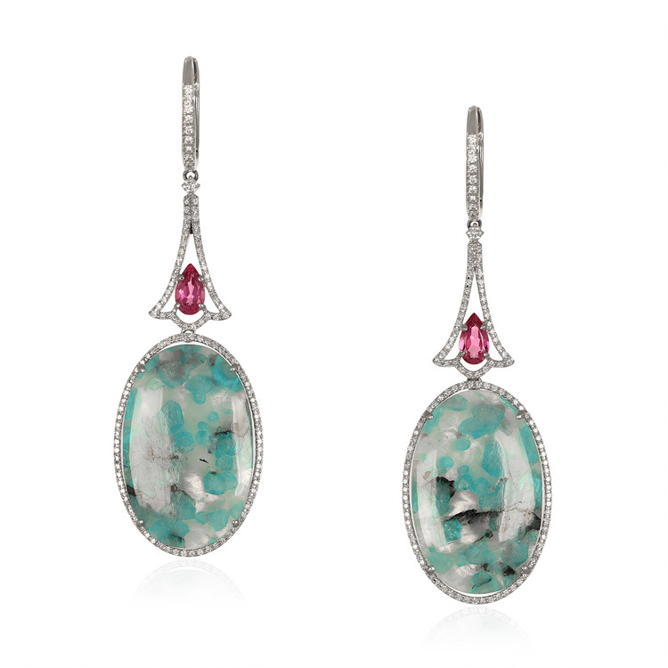 30.62 Ct.Tw. Tourmaline Tourmaline Pave Earrings, 18K White Gold