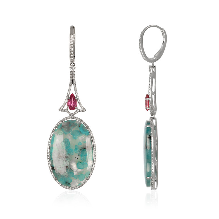 30.62 Ct.Tw. Tourmaline Tourmaline Pave Earrings, 18K White Gold