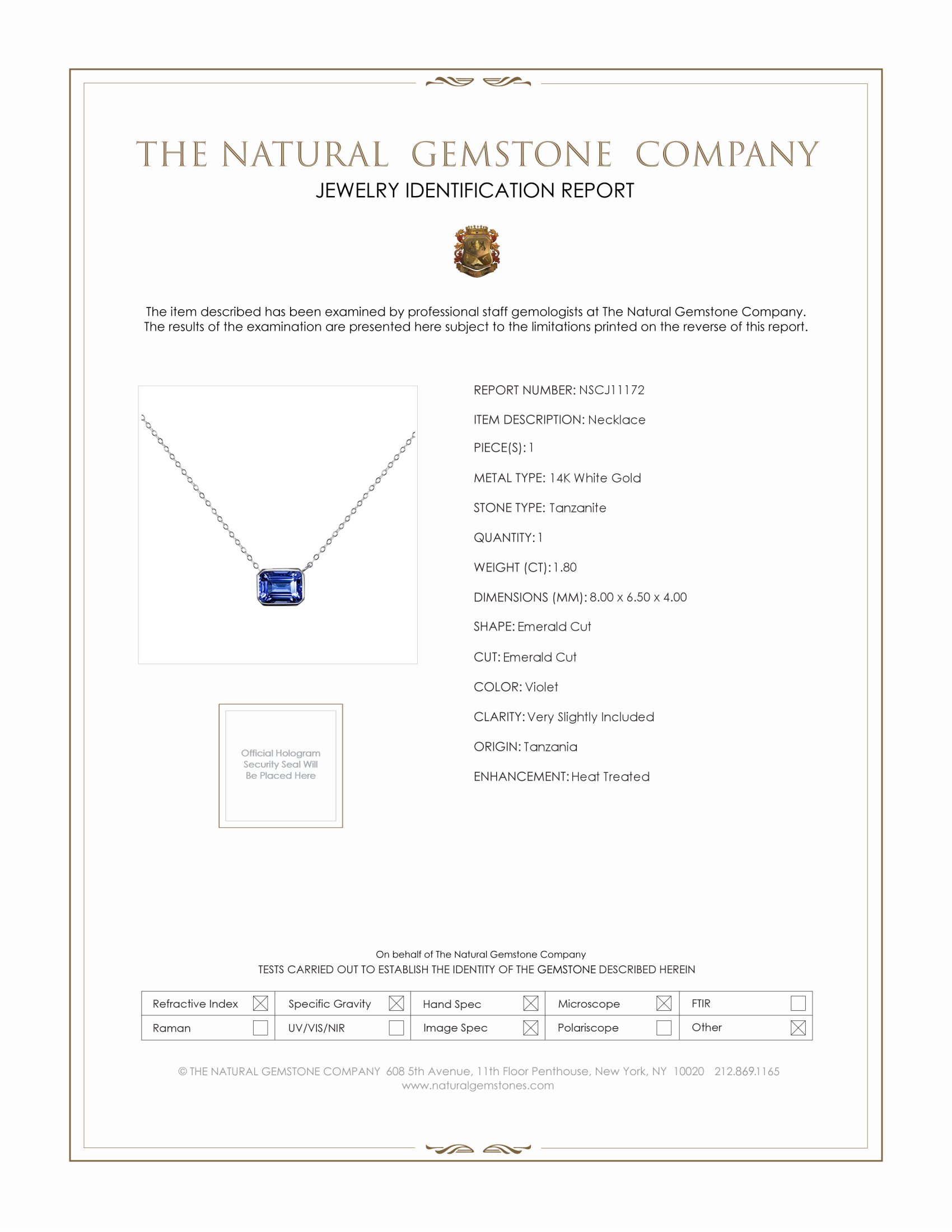 1.80 Ct. Tanzanite Bezel Necklace, 14K White Gold