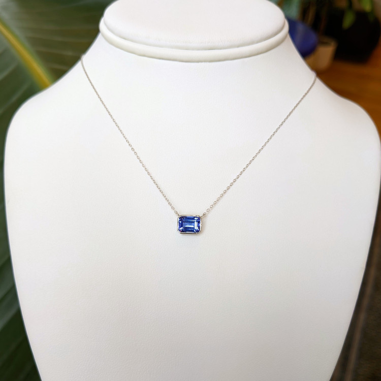 1.80 Ct. Tanzanite Bezel Necklace, 14K White Gold