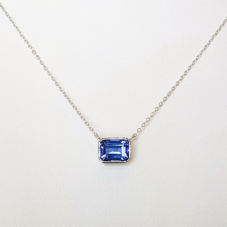 1.80 Ct. Tanzanite Bezel Necklace, 14K White Gold