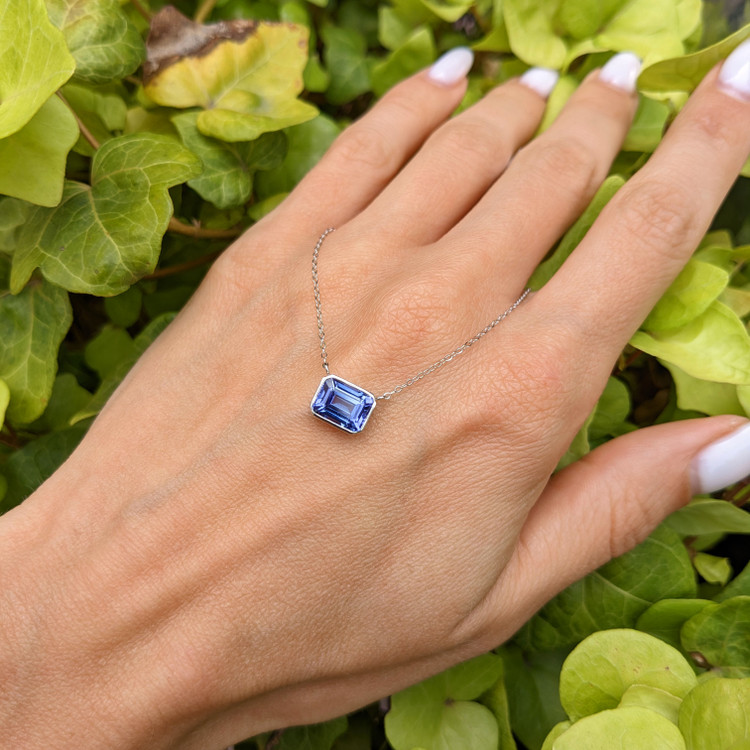 1.80 Ct. Tanzanite Bezel Necklace, 14K White Gold