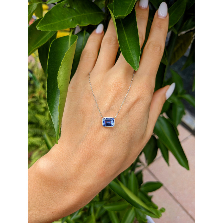1.80 Ct. Tanzanite Bezel Necklace, 14K White Gold