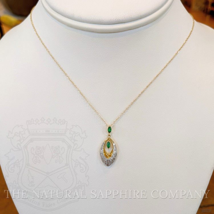 0.13 Ct. Emerald and Natural Diamond Pave Pendant, 14K Yellow Gold