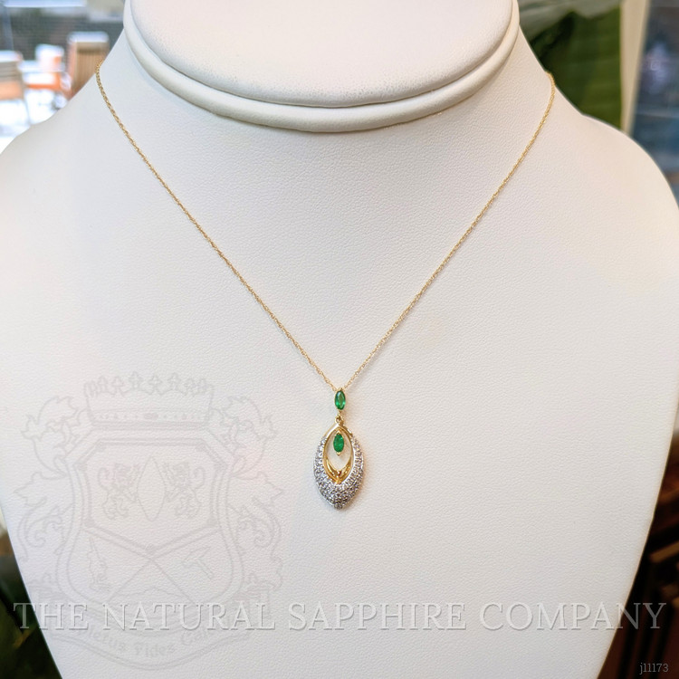 0.13 Ct. Emerald and Natural Diamond Pave Pendant, 14K Yellow Gold