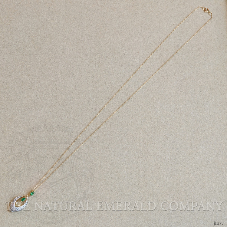 0.13 Ct. Emerald and Natural Diamond Pave Pendant, 14K Yellow Gold