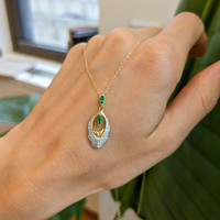 0.13 Ct. Emerald and Natural Diamond Pave Pendant, 14K Yellow Gold Life Style