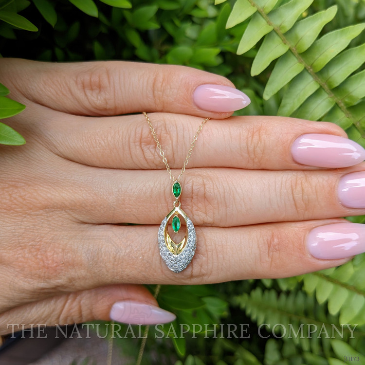 0.13 Ct. Emerald and Natural Diamond Pave Pendant, 14K Yellow Gold