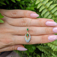 0.13 Ct. Emerald and Natural Diamond Pave Pendant, 14K Yellow Gold Life Style