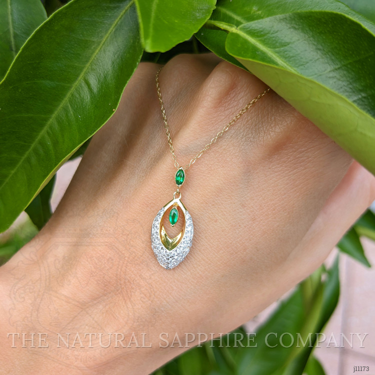 0.13 Ct. Emerald and Natural Diamond Pave Pendant, 14K Yellow Gold