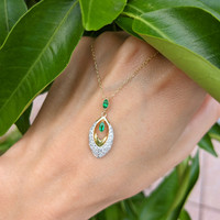 0.13 Ct. Emerald and Natural Diamond Pave Pendant, 14K Yellow Gold Life Style