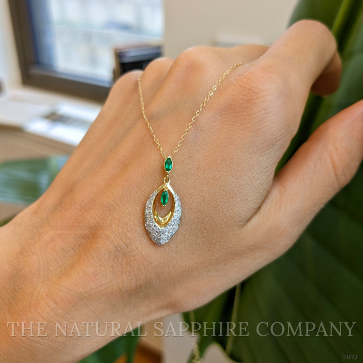 0.13 Ct. Emerald and Natural Diamond Pave Pendant, 14K Yellow Gold