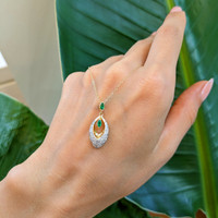 0.13 Ct. Emerald and Natural Diamond Pave Pendant, 14K Yellow Gold Life Style