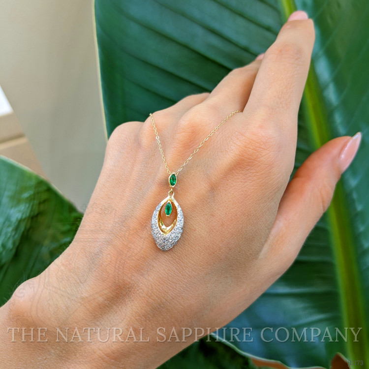 0.13 Ct. Emerald and Natural Diamond Pave Pendant, 14K Yellow Gold