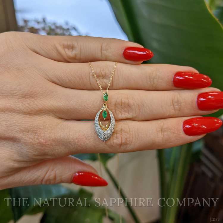 0.13 Ct. Emerald and Natural Diamond Pave Pendant, 14K Yellow Gold