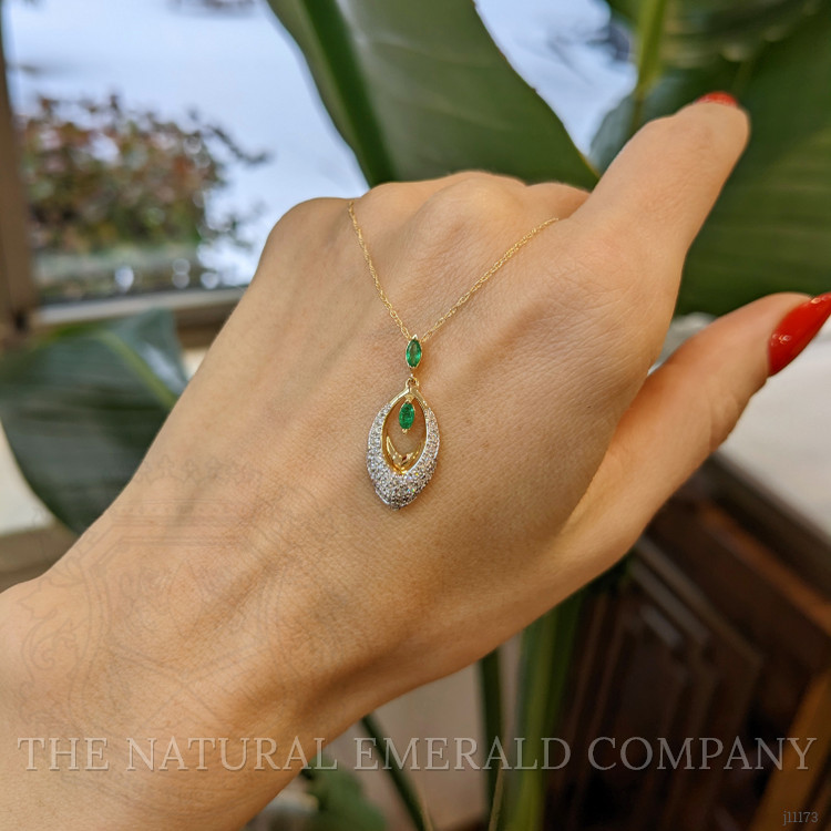 0.13 Ct. Emerald and Natural Diamond Pave Pendant, 14K Yellow Gold