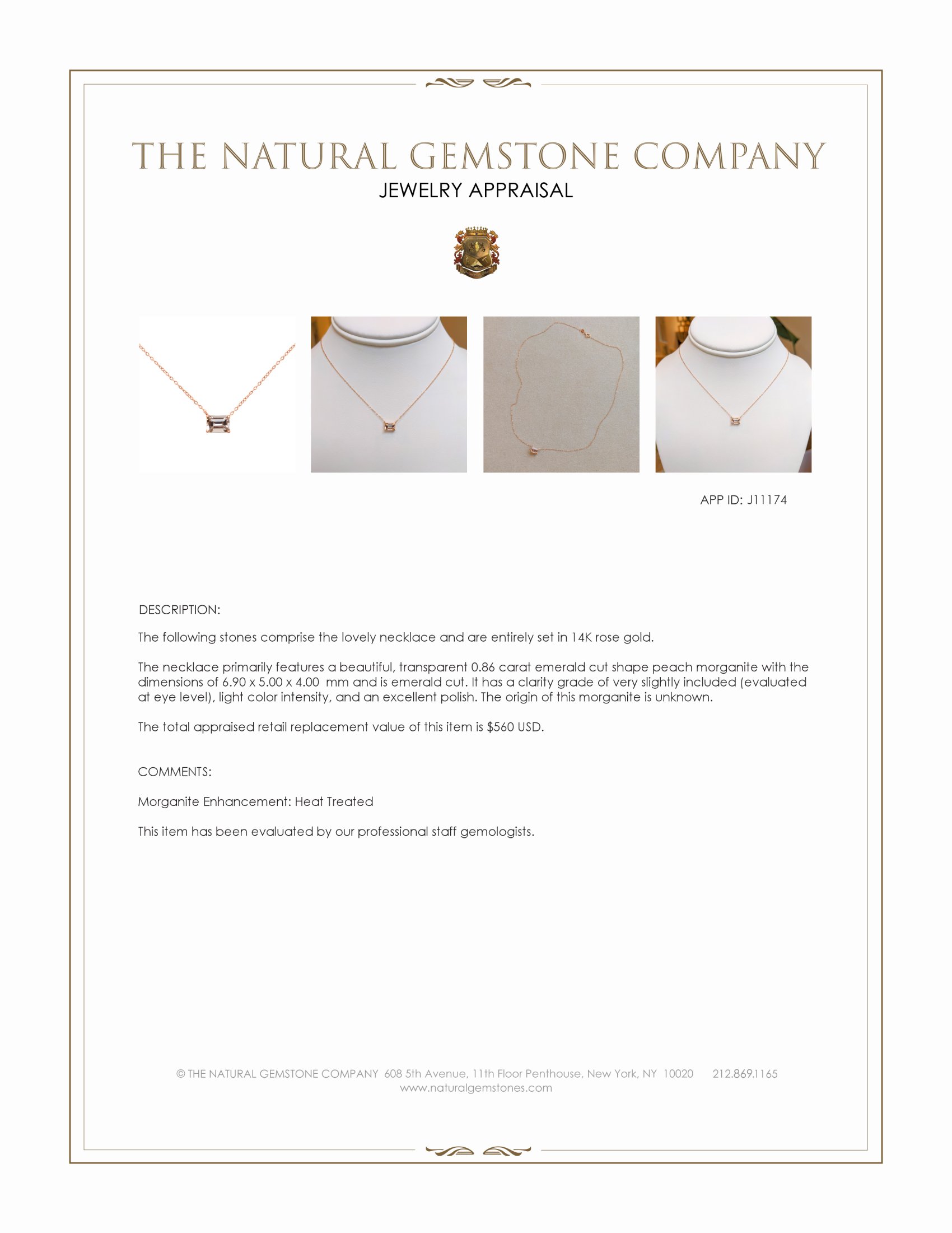 0.86 Ct. Peach Morganite Accent Stones Necklace, 14K Rose Gold