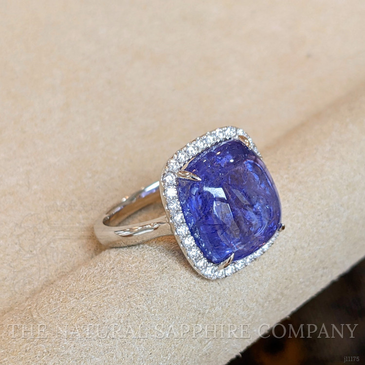 11.58 Ct. Tanzanite Natural Diamond Pave Ring, 14K White Gold