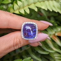 11.58 Ct. Tanzanite Natural Diamond Pave Ring, 14K White Gold Life Style