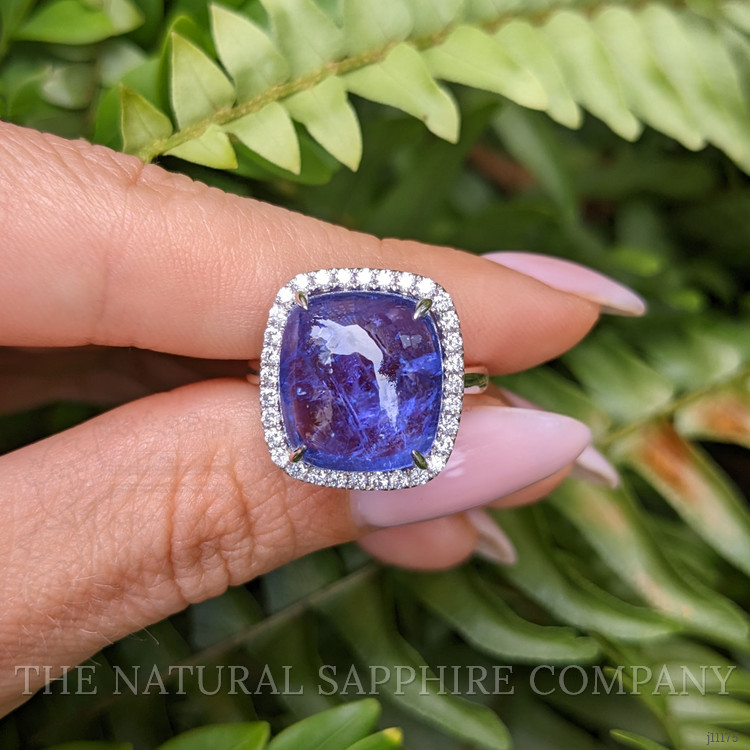 11.58 Ct. Tanzanite Natural Diamond Pave Ring, 14K White Gold