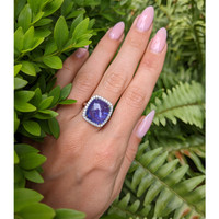 11.58 Ct. Tanzanite Natural Diamond Pave Ring, 14K White Gold Life Style