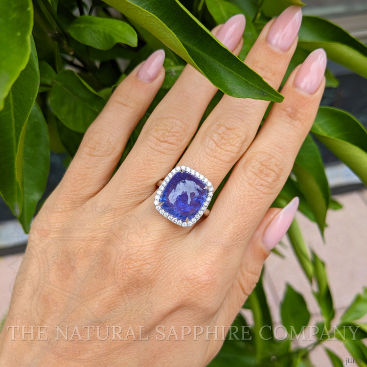11.58 Ct. Tanzanite Natural Diamond Pave Ring, 14K White Gold