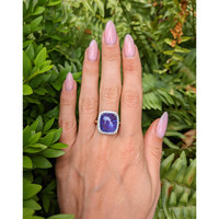 11.58 Ct. Tanzanite Natural Diamond Pave Ring, 14K White Gold Life Style