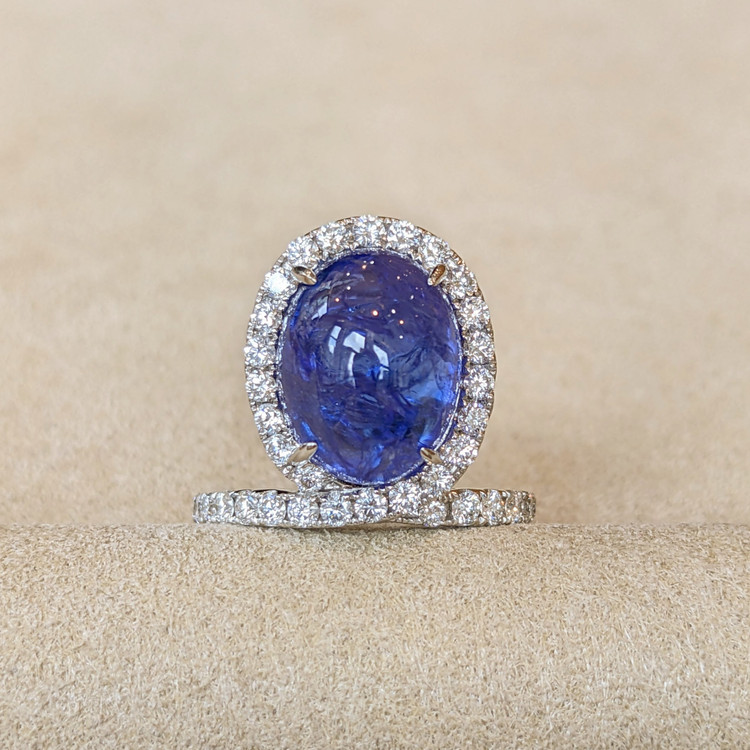 9.03 Ct. Tanzanite Natural Diamond Pave Ring, 14K White Gold