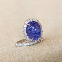 9.03 Ct. Tanzanite Natural Diamond Pave Ring, 14K White Gold Image