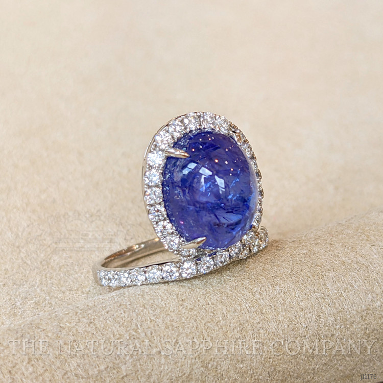 9.03 Ct. Tanzanite Natural Diamond Pave Ring, 14K White Gold