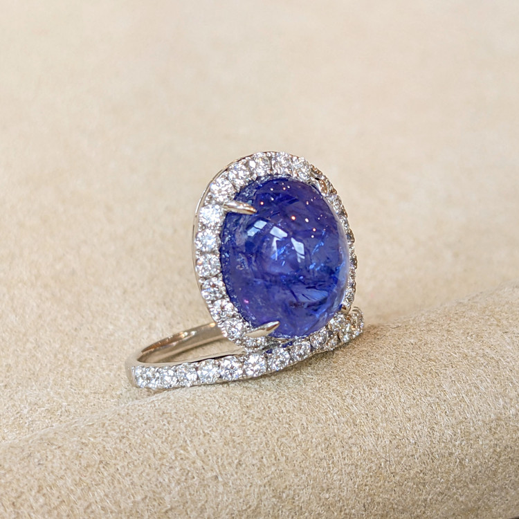 9.03 Ct. Tanzanite Natural Diamond Pave Ring, 14K White Gold