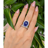 9.03 Ct. Tanzanite Natural Diamond Pave Ring, 14K White Gold Life Style
