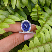 9.03 Ct. Tanzanite Natural Diamond Pave Ring, 14K White Gold Life Style