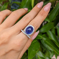 9.03 Ct. Tanzanite Natural Diamond Pave Ring, 14K White Gold Life Style